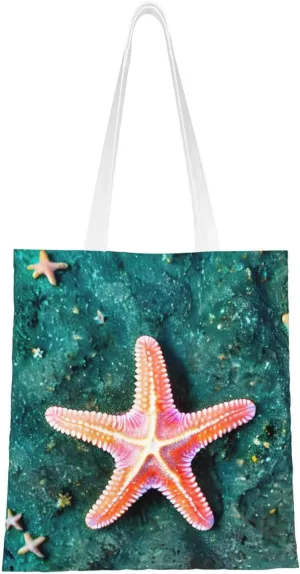 Seawater Seashell Starfish Canvas Aesthetic Tote Bag Unisex Beach Bag Shopping Bags Shoulder Bag Reusable Grocery Bags