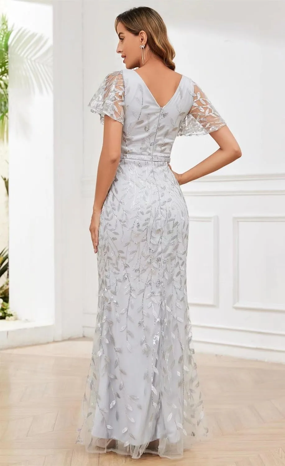 Sequin Lace Mother of The Bride Dresses for Women Short Sleeve Mermaid Elegant Formal Evening Dress