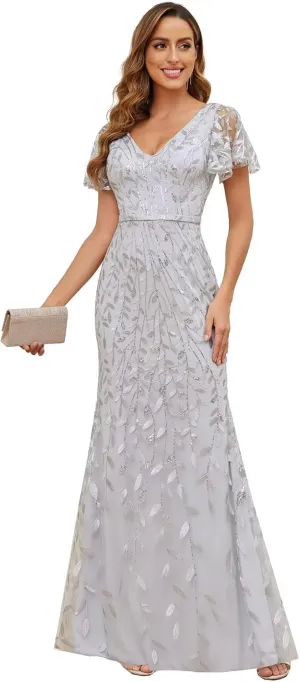 Sequin Lace Mother of The Bride Dresses for Women Short Sleeve Mermaid Elegant Formal Evening Dress