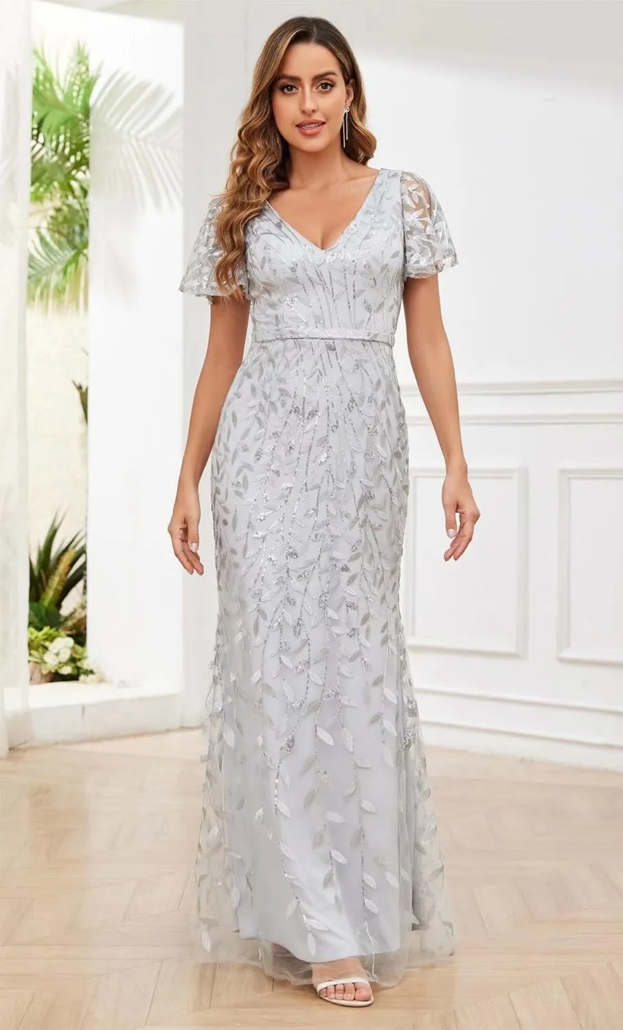 Sequin Lace Mother of The Bride Dresses for Women Short Sleeve Mermaid Elegant Formal Evening Dress