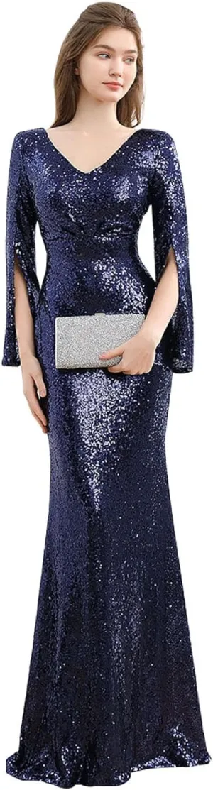 Sequins Evening Dress Dress Temperament Celebrity Banquet V-neck Slim Thin Annual Presidential Dresses