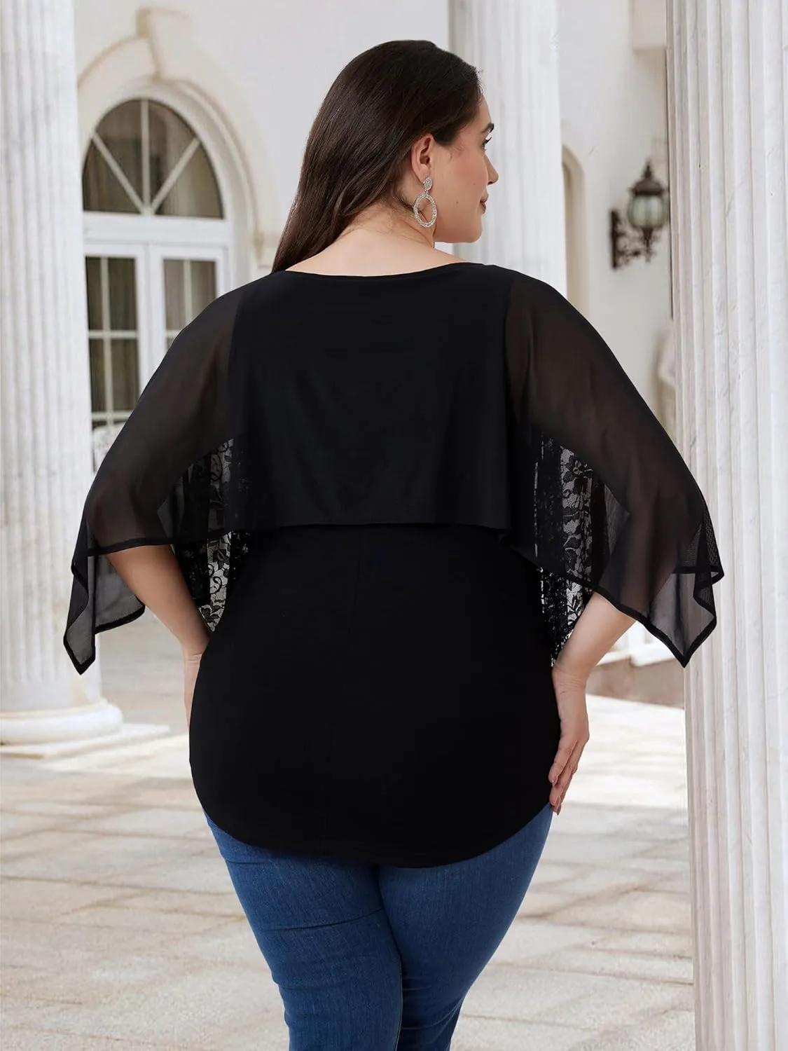 Sequins Plus Size Tops for Women Elegant Shirt Lace Half Sleeve Tunic Gowns Evening Cocktail Blouse