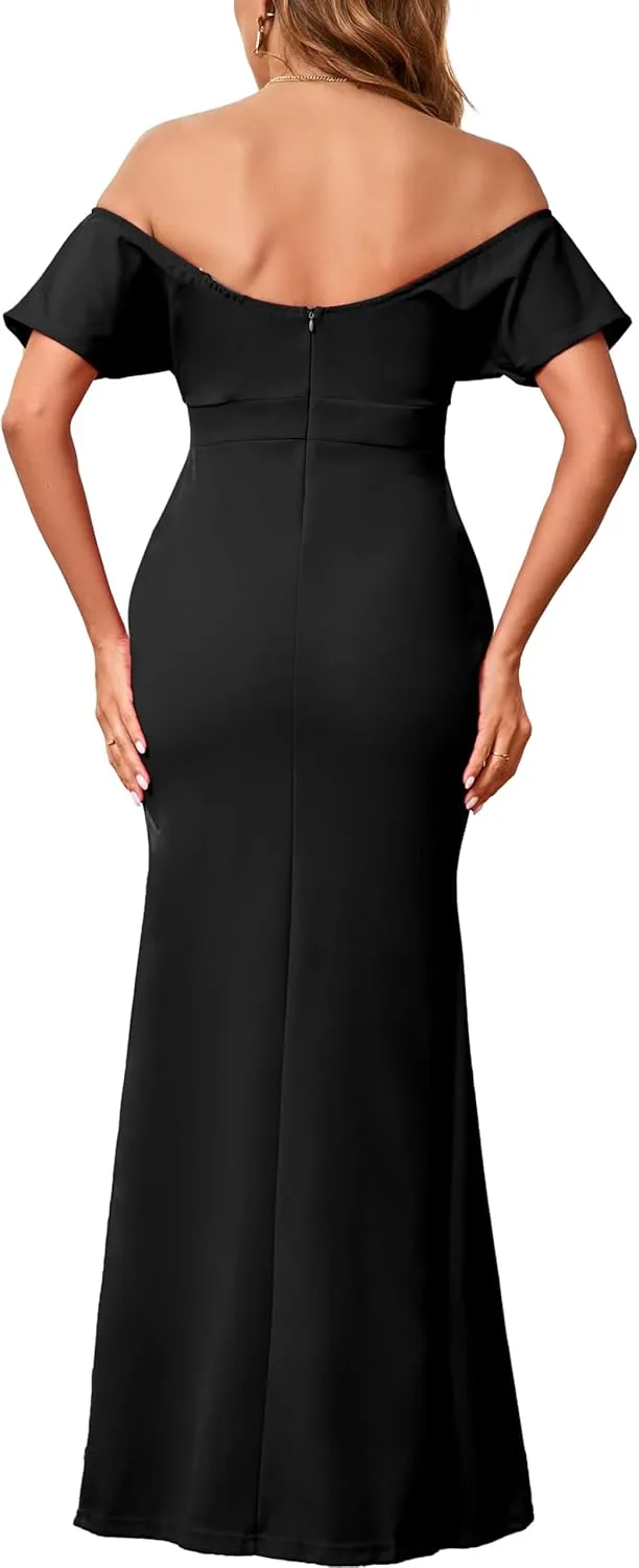 sexycherry Formal Dresses for Women Cocktail Sexy Off Shoulder Floor Length Long Evening Party Dress with Zipper