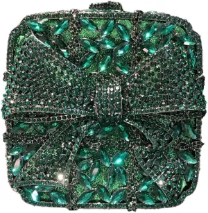 Shining Ladies Bow Knot Evening Clutch Crystal Handbag Rhinestone Shoulder Bag Diamond Purse for Wedding Prom Party