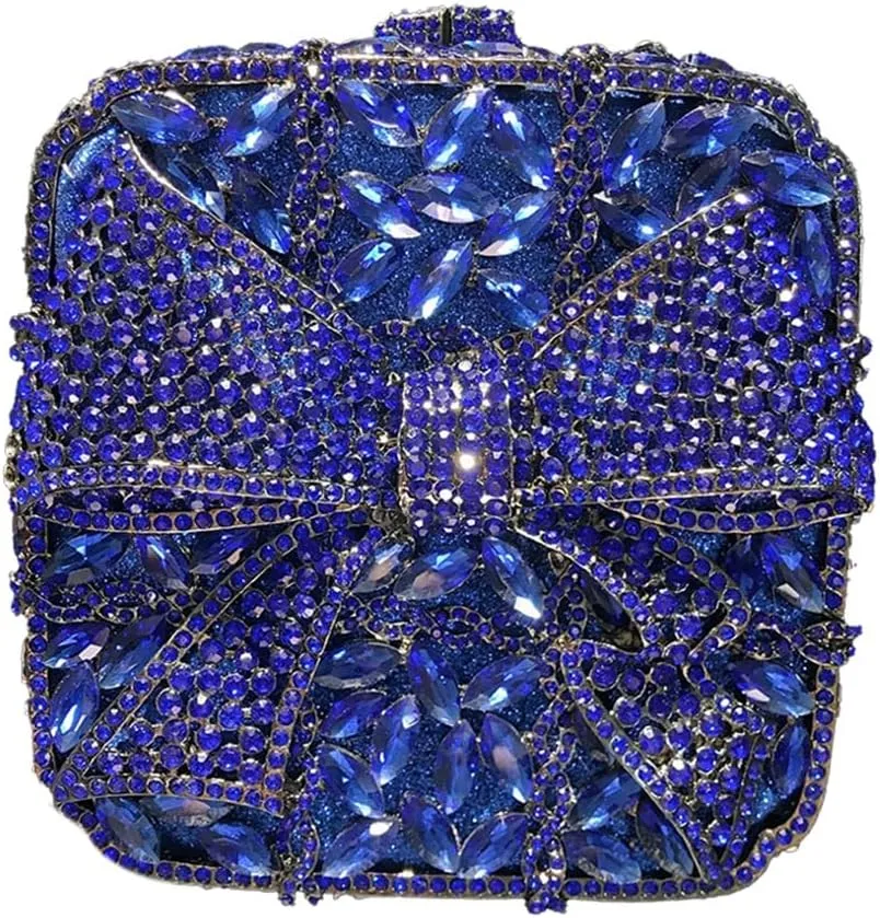 Shining Ladies Bow Knot Evening Clutch Crystal Handbag Rhinestone Shoulder Bag Diamond Purse for Wedding Prom Party