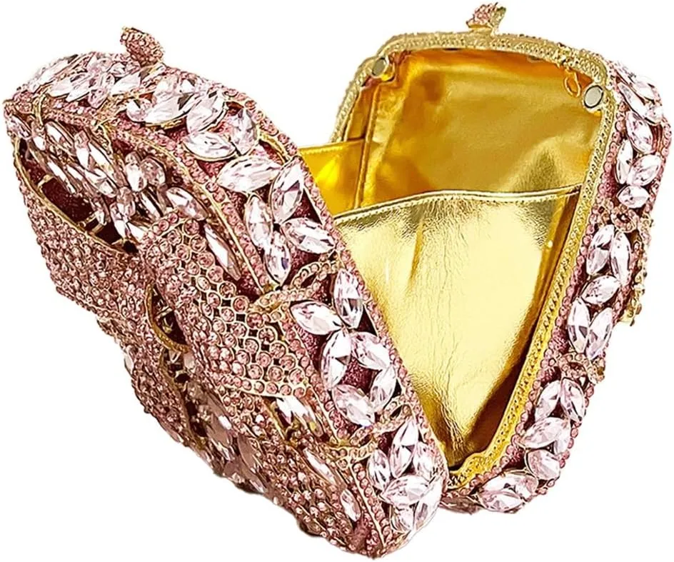 Shining Ladies Bow Knot Evening Clutch Crystal Handbag Rhinestone Shoulder Bag Diamond Purse for Wedding Prom Party