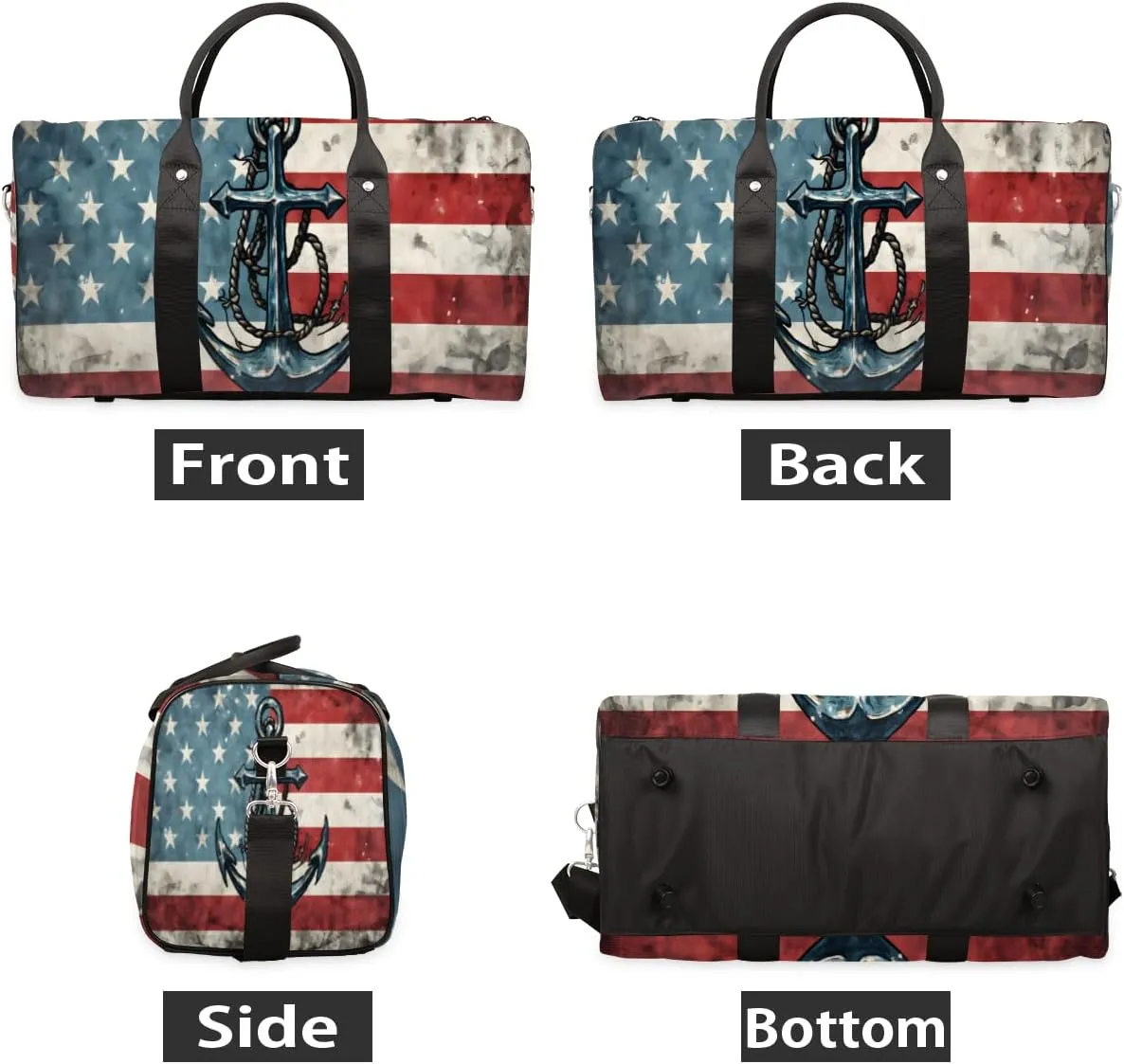 Ship Anchor Travel Duffle Bag for Women Men Gym Duffel Foldable Bag Waterproof Weekender American Flag Duffle Tote