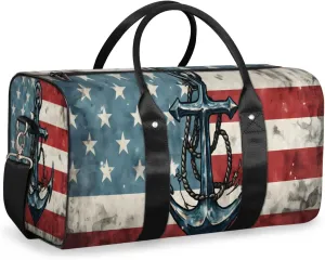 Ship Anchor Travel Duffle Bag for Women Men Gym Duffel Foldable Bag Waterproof Weekender American Flag Duffle Tote