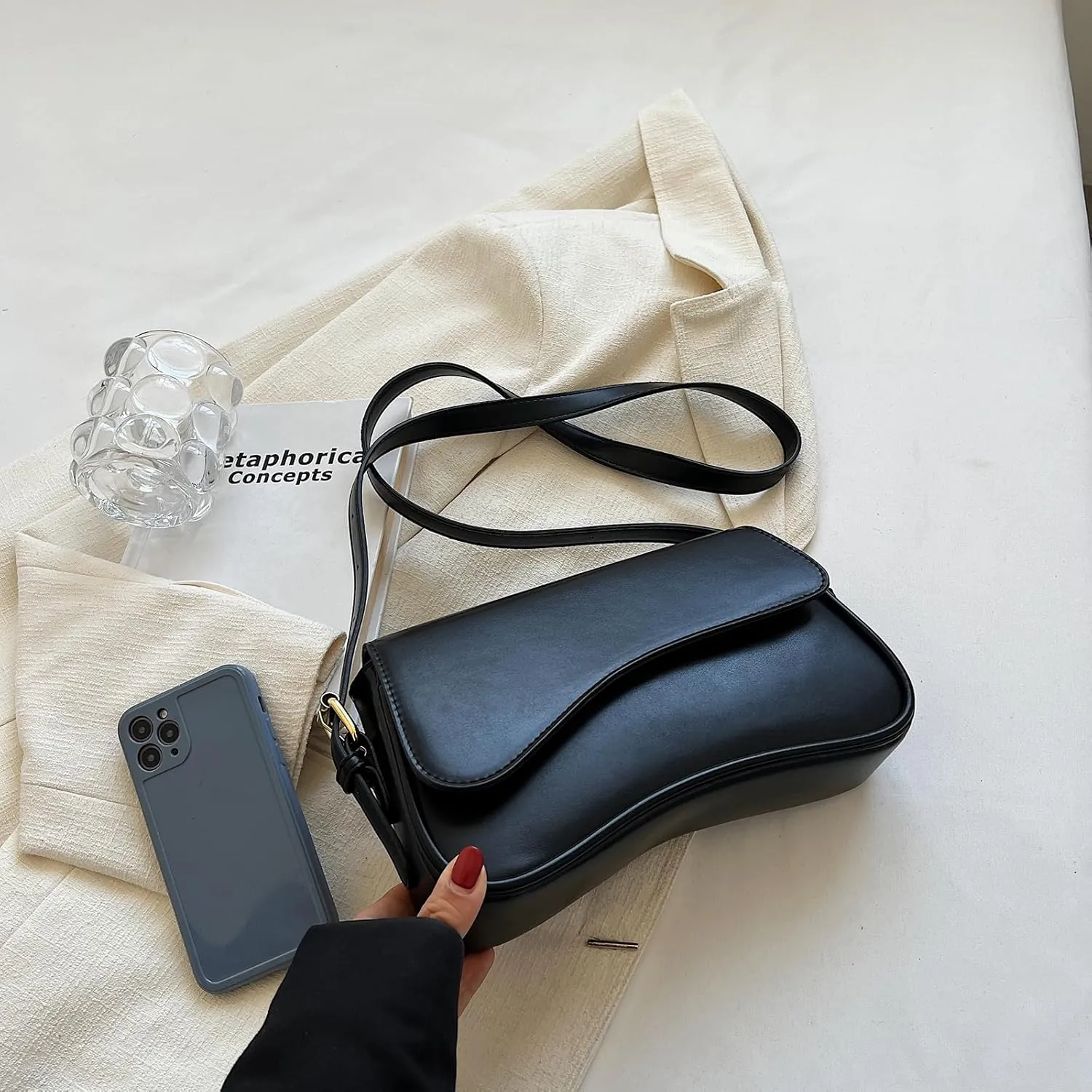 Shoulder Bag for women Y2K Crossbody Vegan Leather Purse Straps Retro Clutch Hobo Hadbags with 2 Removable