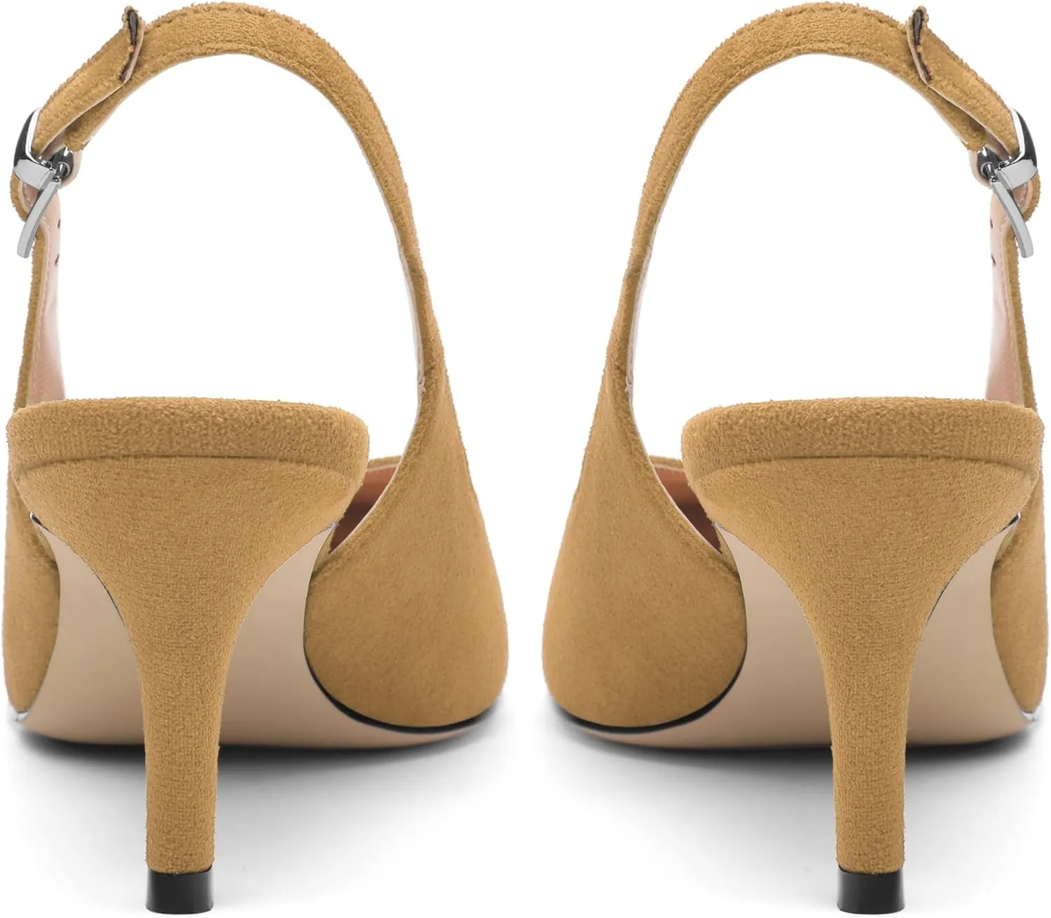 SHOWFOREST Slingback Heels for Women Stiletto Heel Closed Square Toe Suede 2.5 Inch Pumps with Buckle Comfortable Office Evening Party Dress Shoes