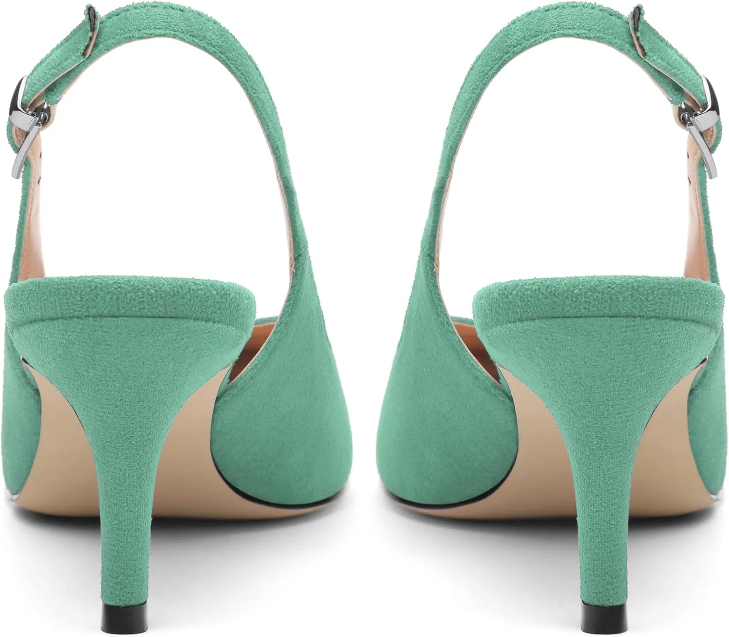 SHOWFOREST Slingback Heels for Women Stiletto Heel Closed Square Toe Suede 2.5 Inch Pumps with Buckle Comfortable Office Evening Party Dress Shoes