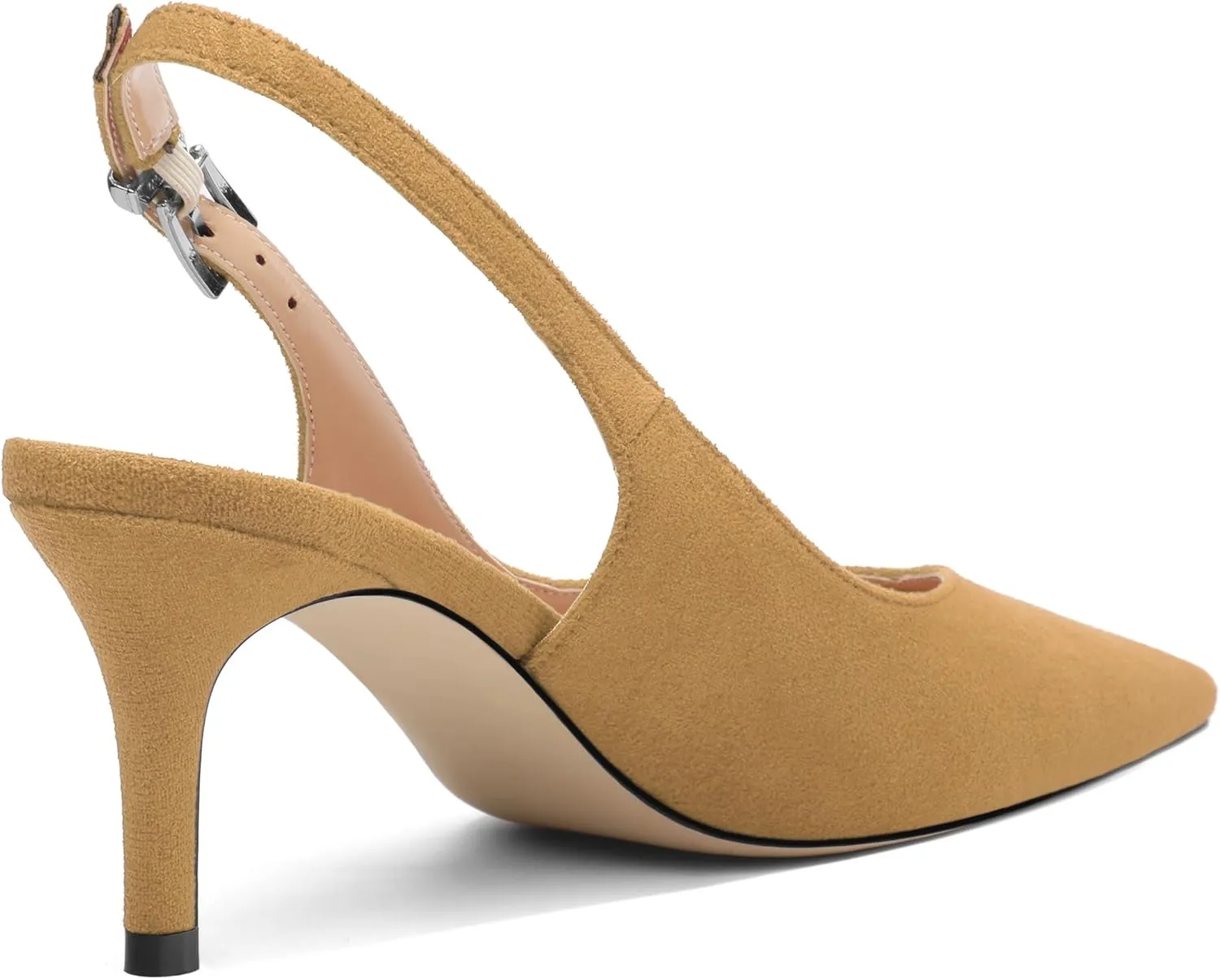 SHOWFOREST Slingback Heels for Women Stiletto Heel Closed Square Toe Suede 2.5 Inch Pumps with Buckle Comfortable Office Evening Party Dress Shoes
