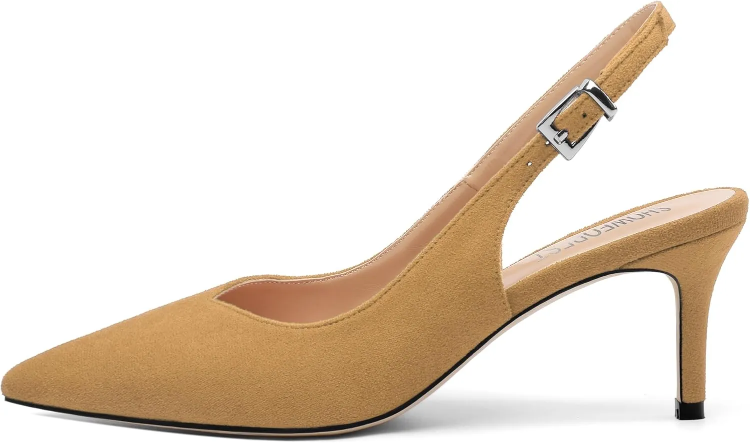 SHOWFOREST Slingback Heels for Women Stiletto Heel Closed Square Toe Suede 2.5 Inch Pumps with Buckle Comfortable Office Evening Party Dress Shoes