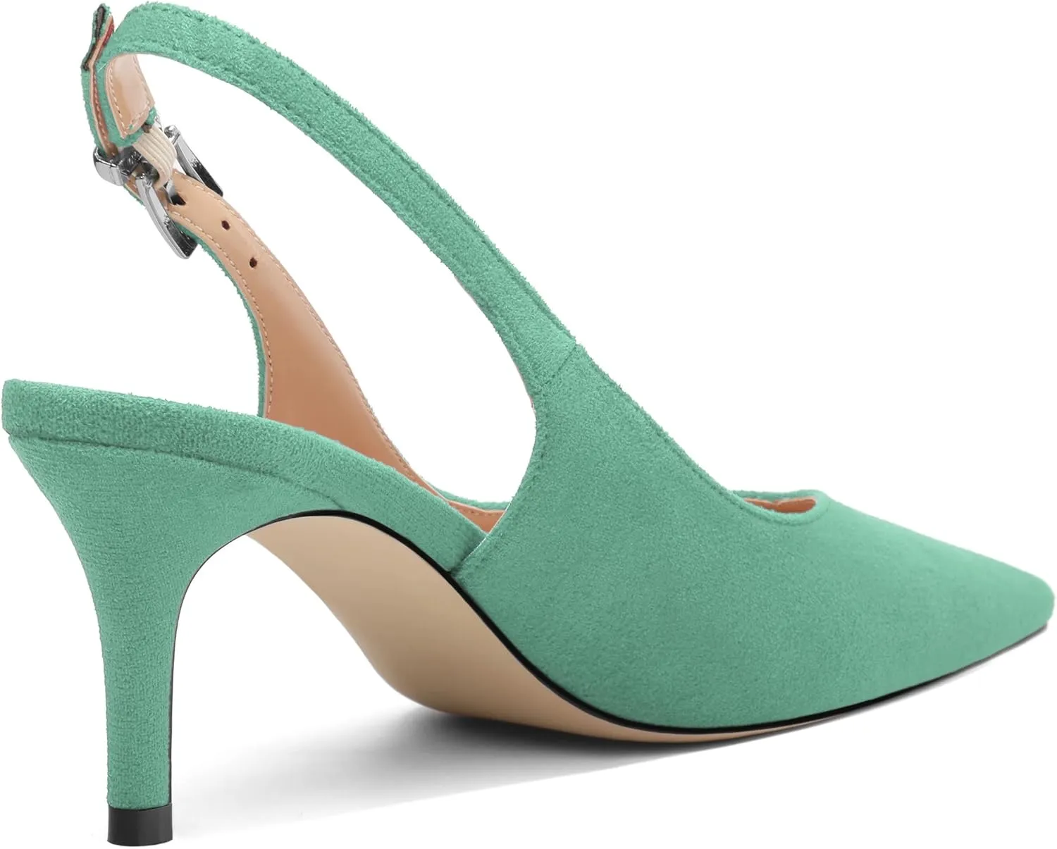 SHOWFOREST Slingback Heels for Women Stiletto Heel Closed Square Toe Suede 2.5 Inch Pumps with Buckle Comfortable Office Evening Party Dress Shoes