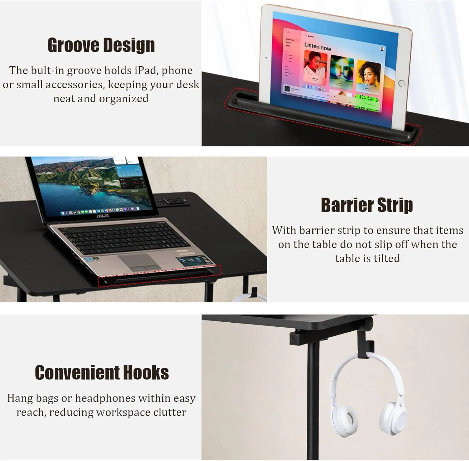 SIDUCAL Standing Desk Height Adjustable with Tiltable Tabletop, Rolling Laptop Desk with Charging Station, Sit Stand Portable Stand Up Desk with Wheels, Black