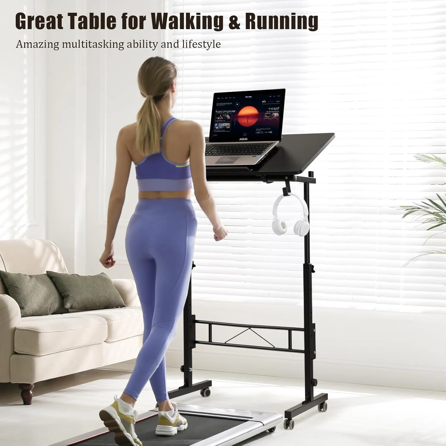 SIDUCAL Standing Desk Height Adjustable with Tiltable Tabletop, Rolling Laptop Desk with Charging Station, Sit Stand Portable Stand Up Desk with Wheels, Black