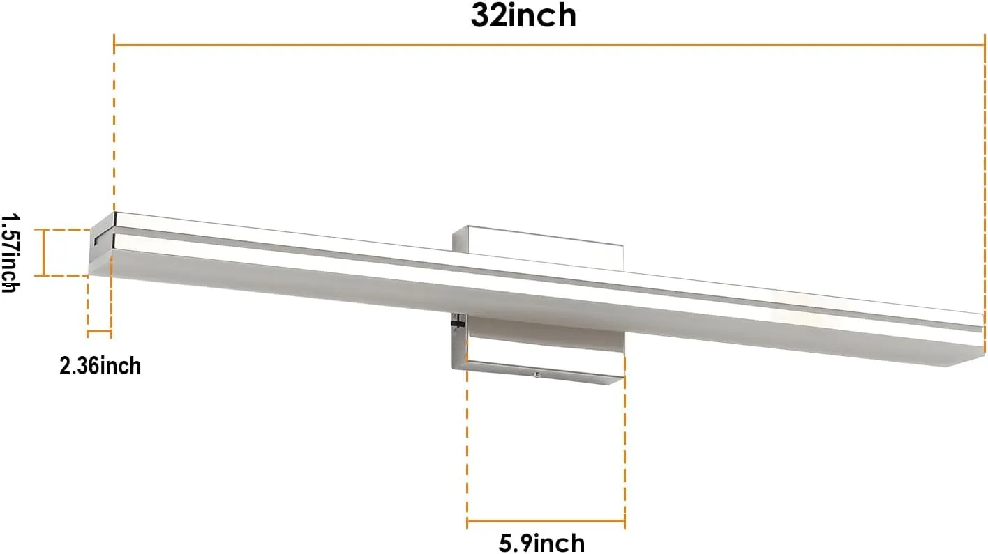 SineRise LED Modern Bathroom Vanity Light Bar (32-Inch, 3000K/4000K/6000K), Chrome Dimmable Modern Acrylic Bathroom Wall Lighting Fixtures Over Mirror