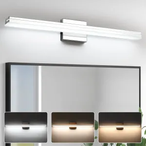 SineRise LED Modern Bathroom Vanity Light Bar (32-Inch, 3000K/4000K/6000K), Chrome Dimmable Modern Acrylic Bathroom Wall Lighting Fixtures Over Mirror