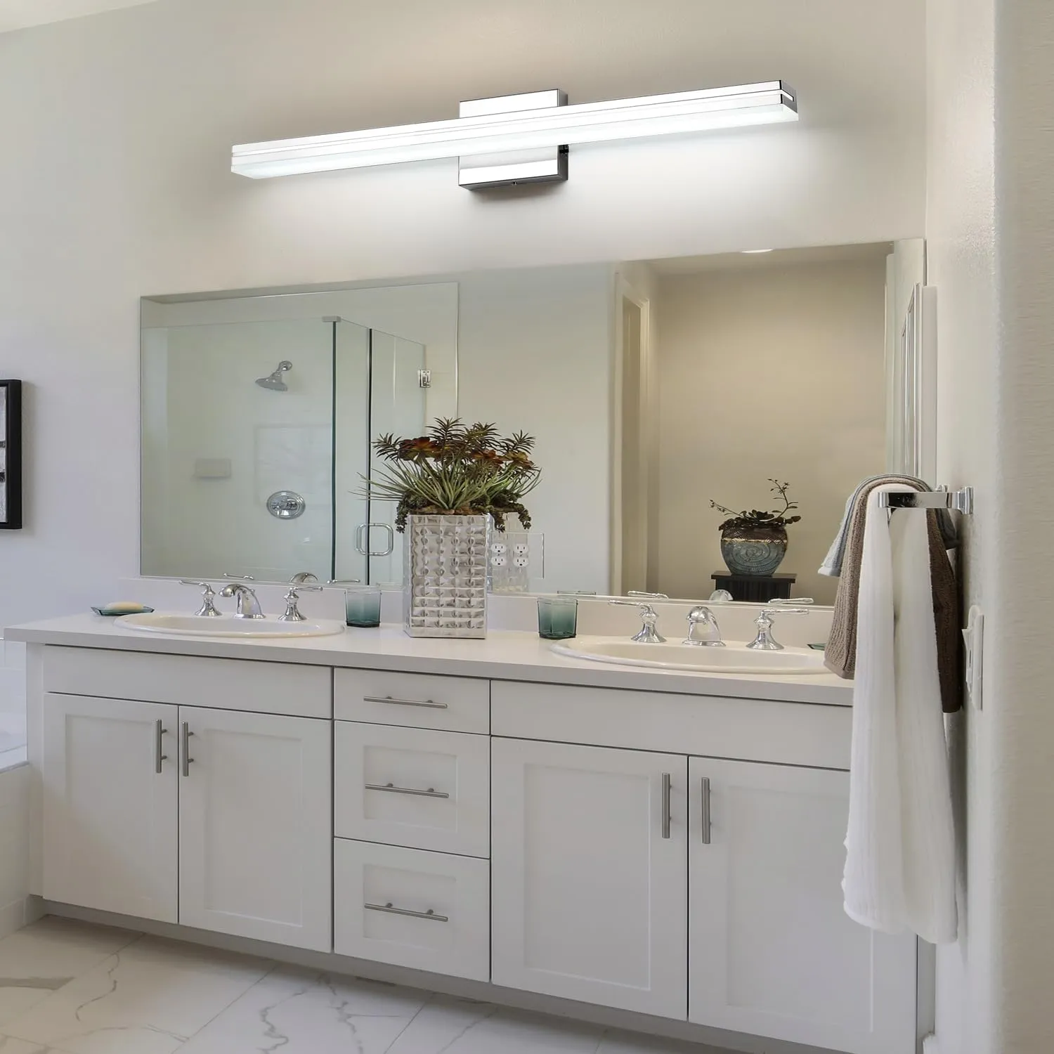 SineRise LED Modern Bathroom Vanity Light Bar (32-Inch, 3000K/4000K/6000K), Chrome Dimmable Modern Acrylic Bathroom Wall Lighting Fixtures Over Mirror