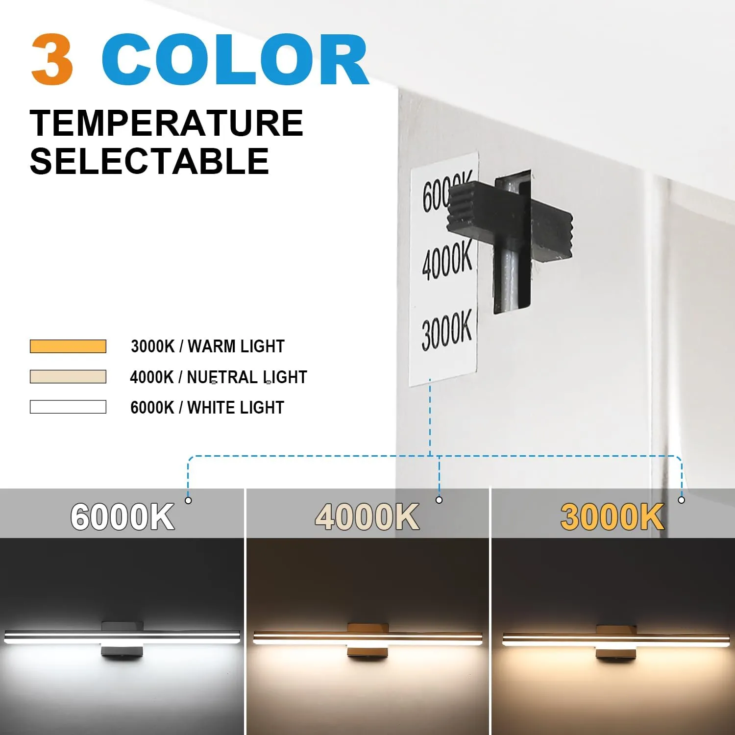 SineRise LED Modern Bathroom Vanity Light Bar (32-Inch, 3000K/4000K/6000K), Chrome Dimmable Modern Acrylic Bathroom Wall Lighting Fixtures Over Mirror
