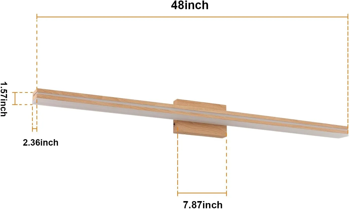 SineRise LED Modern Bathroom Vanity Light Fixtures (48-Inch, 3000K/4000K/6000K, Dimmable), Yellow Wood Painted Modern Acrylic Bathroom Wall Lighting Fixtures Over Mirror
