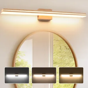 SineRise LED Modern Bathroom Vanity Light Fixtures (48-Inch, 3000K/4000K/6000K, Dimmable), Yellow Wood Painted Modern Acrylic Bathroom Wall Lighting Fixtures Over Mirror