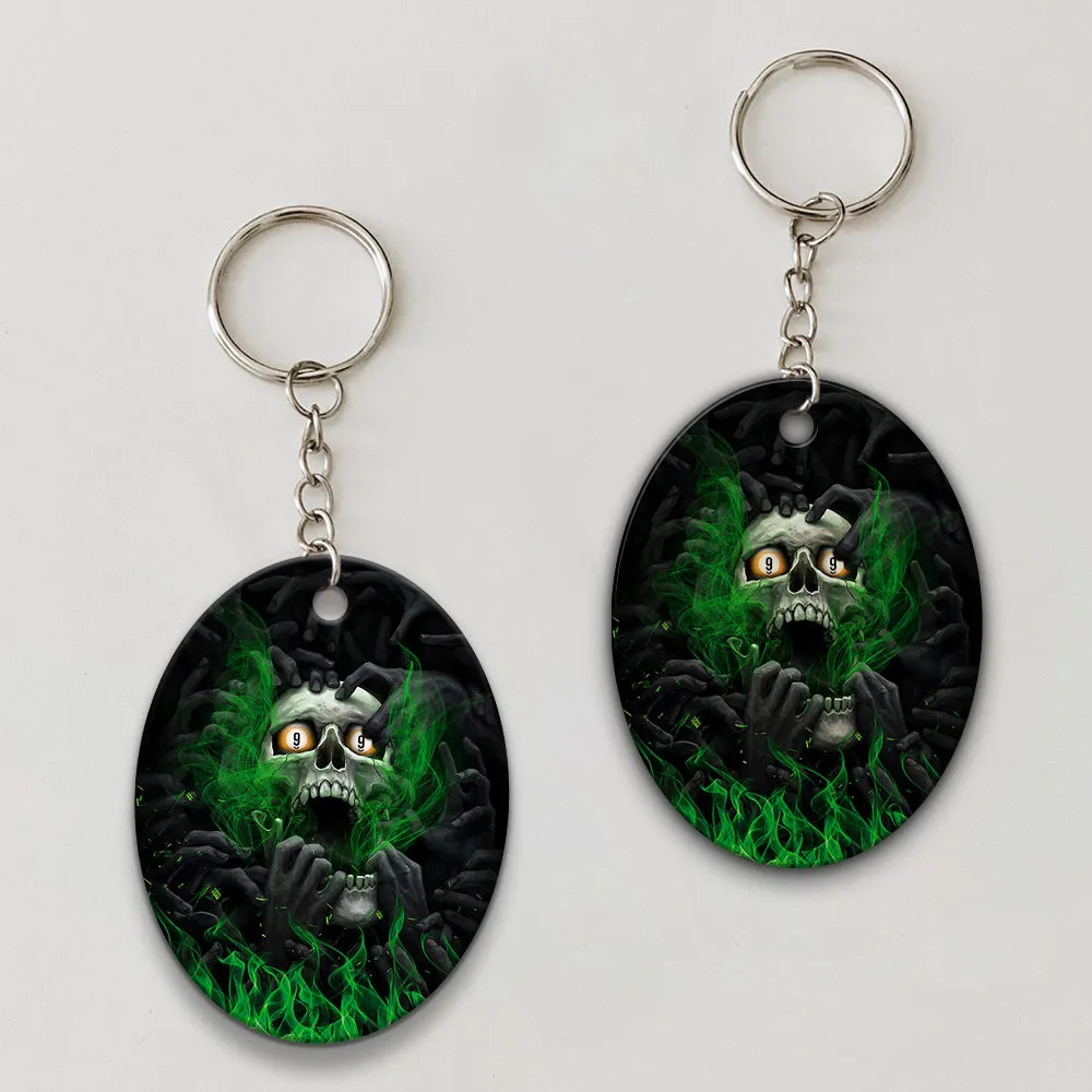 Skull Billiard 8-Ball Pool Player Old Men Personalized Name Keychain For Billiard Players