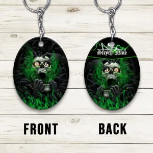 Skull Billiard 8-Ball Pool Player Old Men Personalized Name Keychain For Billiard Players