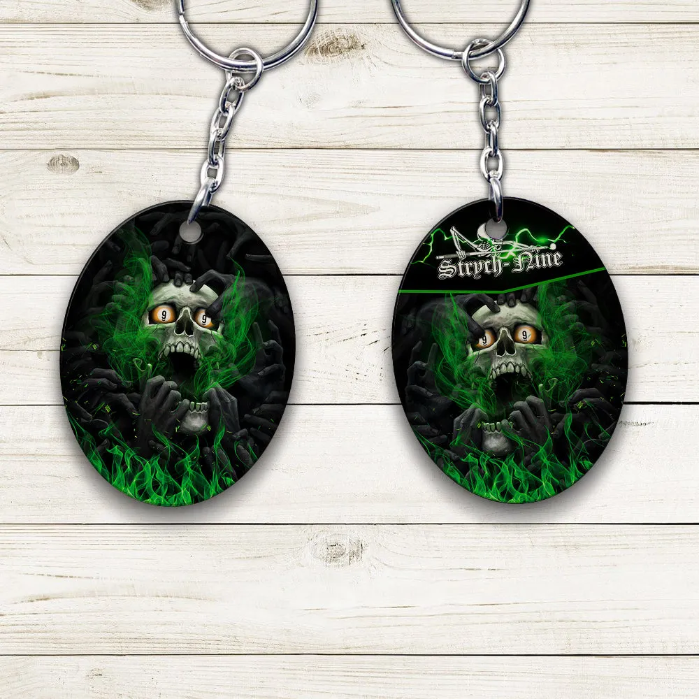 Skull Billiard 8-Ball Pool Player Old Men Personalized Name Keychain For Billiard Players