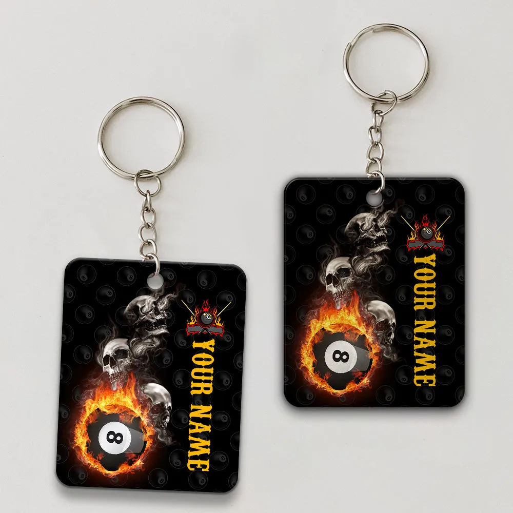 Skull Reaper Billiard Pool 8 Ball Hello Darkness My Old Friend Keychain Gift For Billiard Players