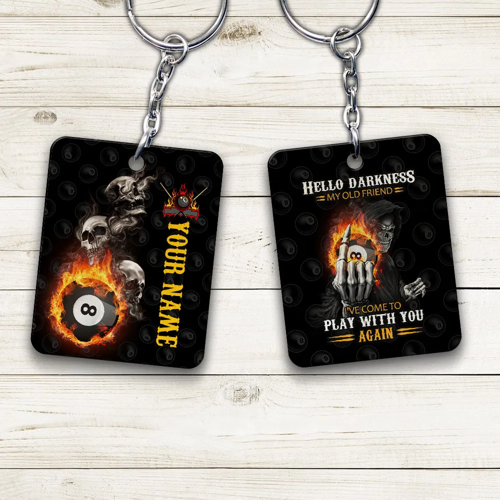 Skull Reaper Billiard Pool 8 Ball Hello Darkness My Old Friend Keychain Gift For Billiard Players