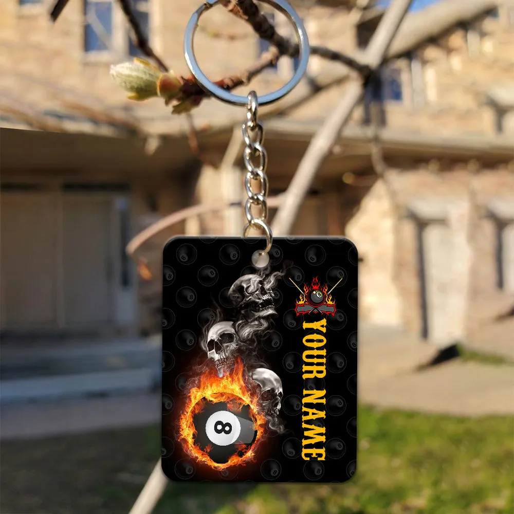Skull Reaper Billiard Pool 8 Ball Hello Darkness My Old Friend Keychain Gift For Billiard Players