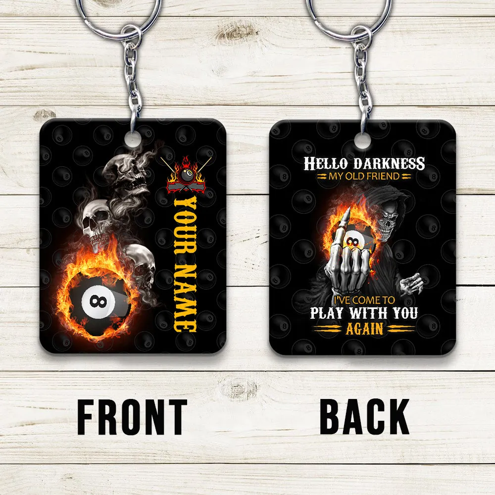 Skull Reaper Billiard Pool 8 Ball Hello Darkness My Old Friend Keychain Gift For Billiard Players