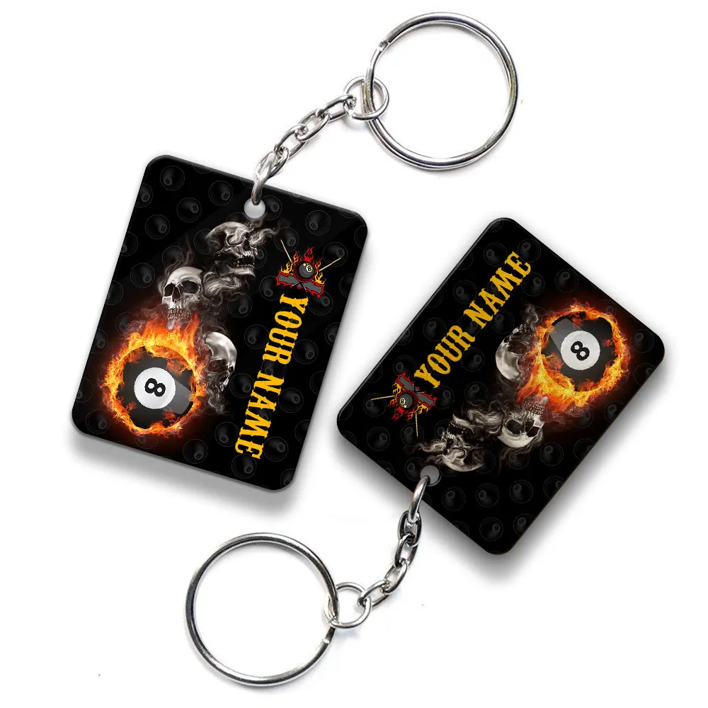 Skull Reaper Billiard Pool 8 Ball Hello Darkness My Old Friend Keychain Gift For Billiard Players