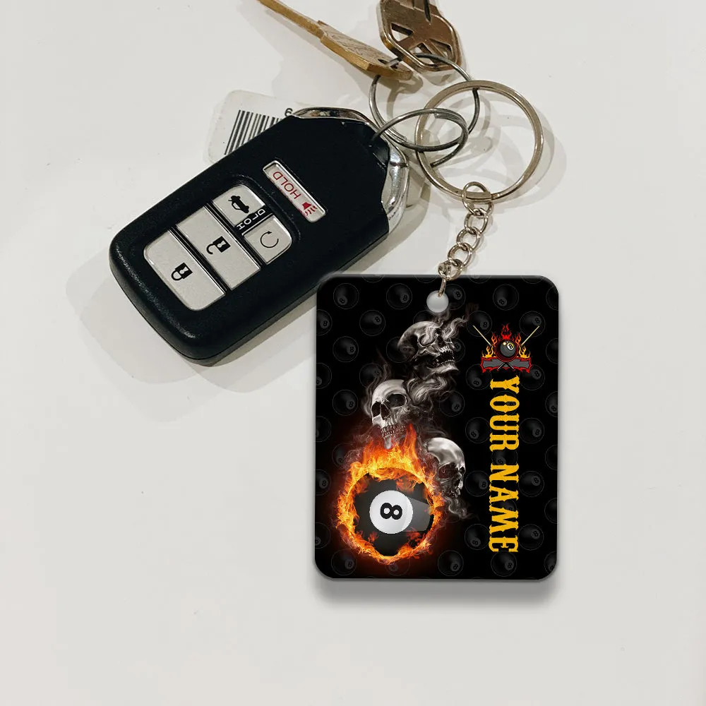 Skull Reaper Billiard Pool 8 Ball Hello Darkness My Old Friend Keychain Gift For Billiard Players