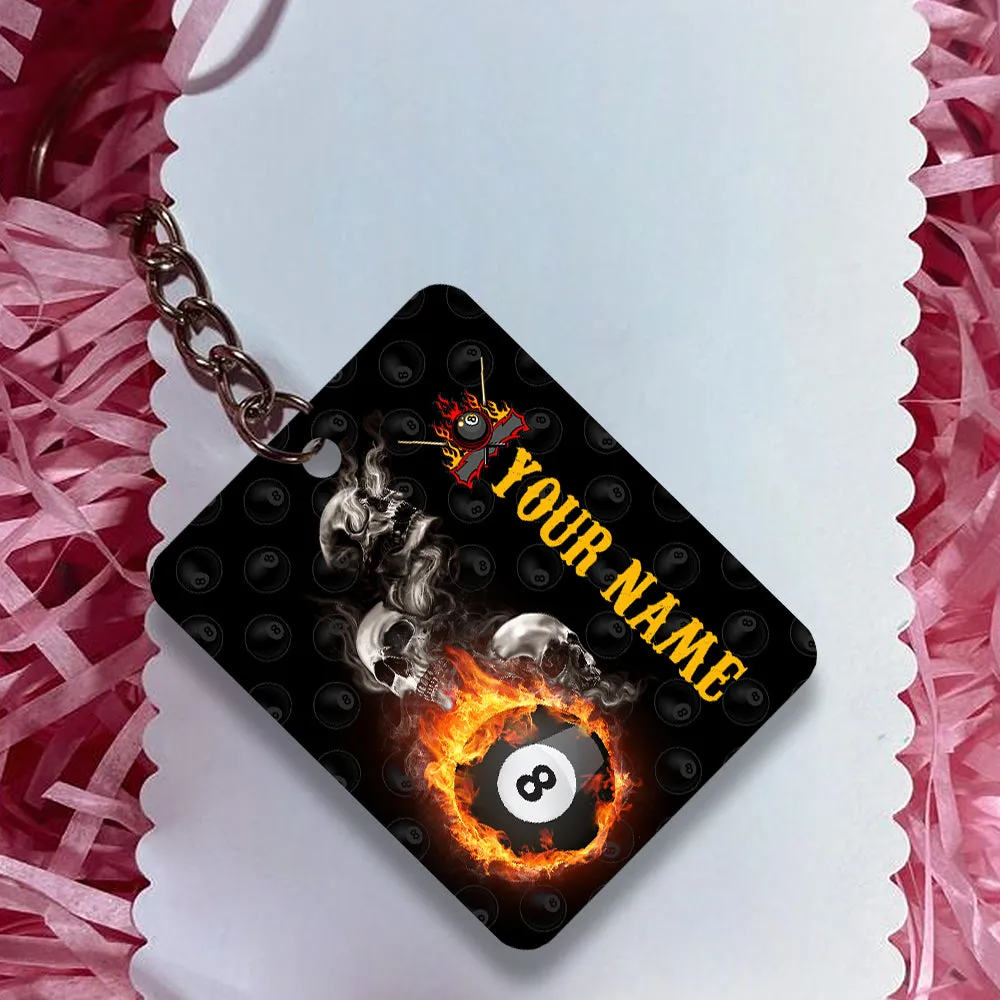 Skull Reaper Billiard Pool 8 Ball Hello Darkness My Old Friend Keychain Gift For Billiard Players