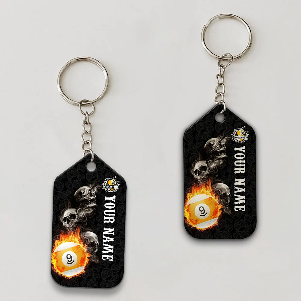 Skull Reaper Billiard Pool 9 Ball Hello Darkness My Old Friend Personalized Name Keychain For Billiard Players