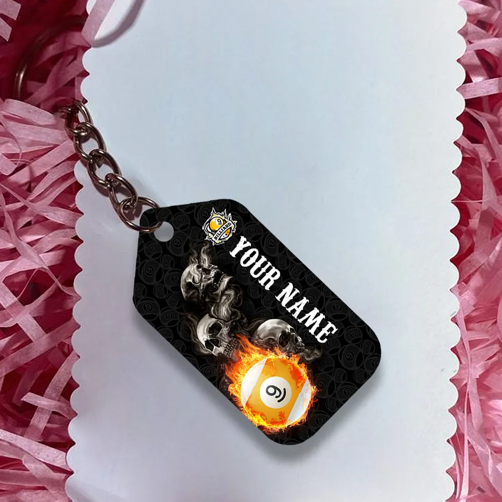 Skull Reaper Billiard Pool 9 Ball Hello Darkness My Old Friend Personalized Name Keychain For Billiard Players