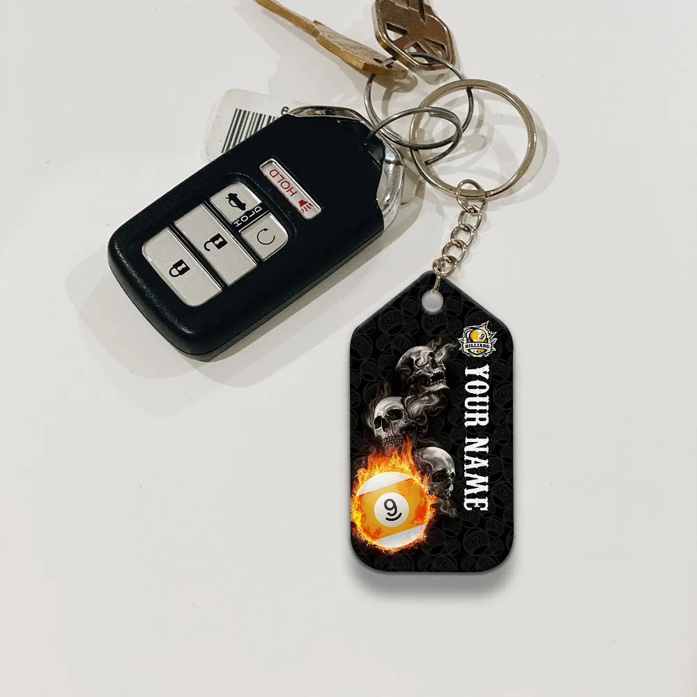 Skull Reaper Billiard Pool 9 Ball Hello Darkness My Old Friend Personalized Name Keychain For Billiard Players