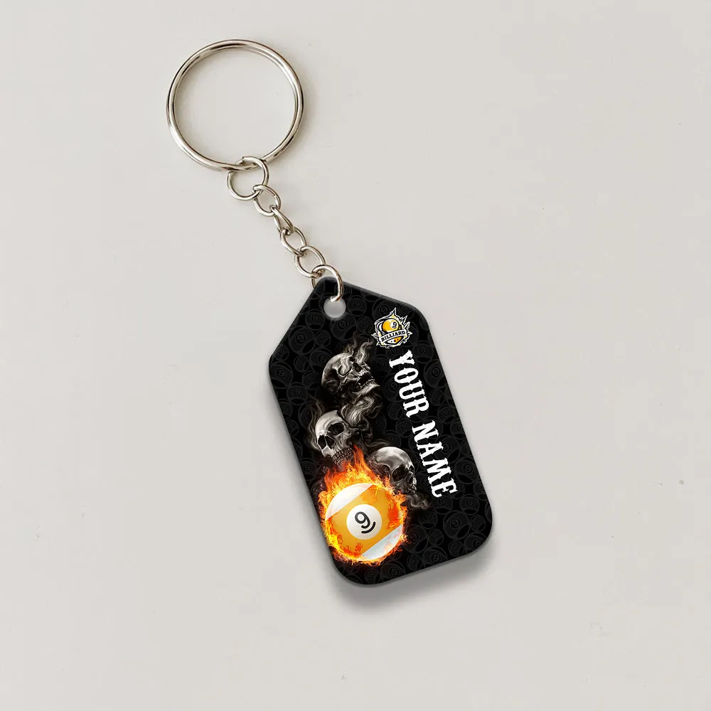 Skull Reaper Billiard Pool 9 Ball Hello Darkness My Old Friend Personalized Name Keychain For Billiard Players