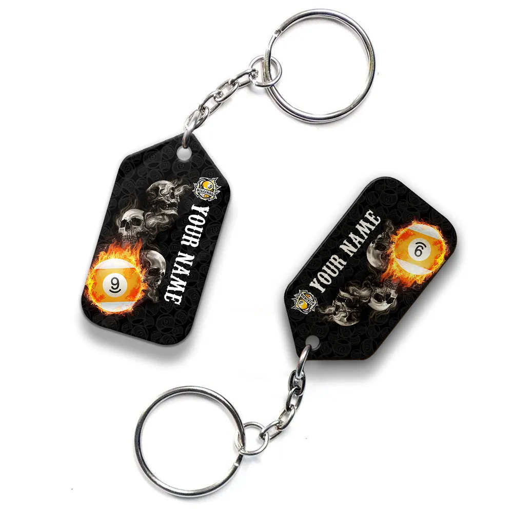 Skull Reaper Billiard Pool 9 Ball Hello Darkness My Old Friend Personalized Name Keychain For Billiard Players