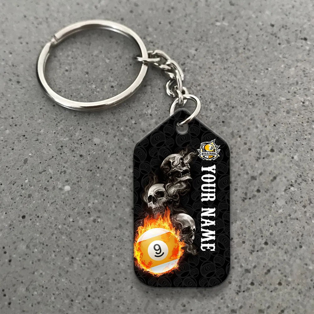 Skull Reaper Billiard Pool 9 Ball Hello Darkness My Old Friend Personalized Name Keychain For Billiard Players