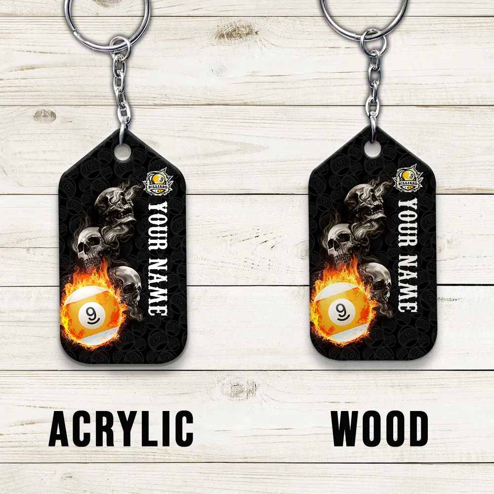 Skull Reaper Billiard Pool 9 Ball Hello Darkness My Old Friend Personalized Name Keychain For Billiard Players