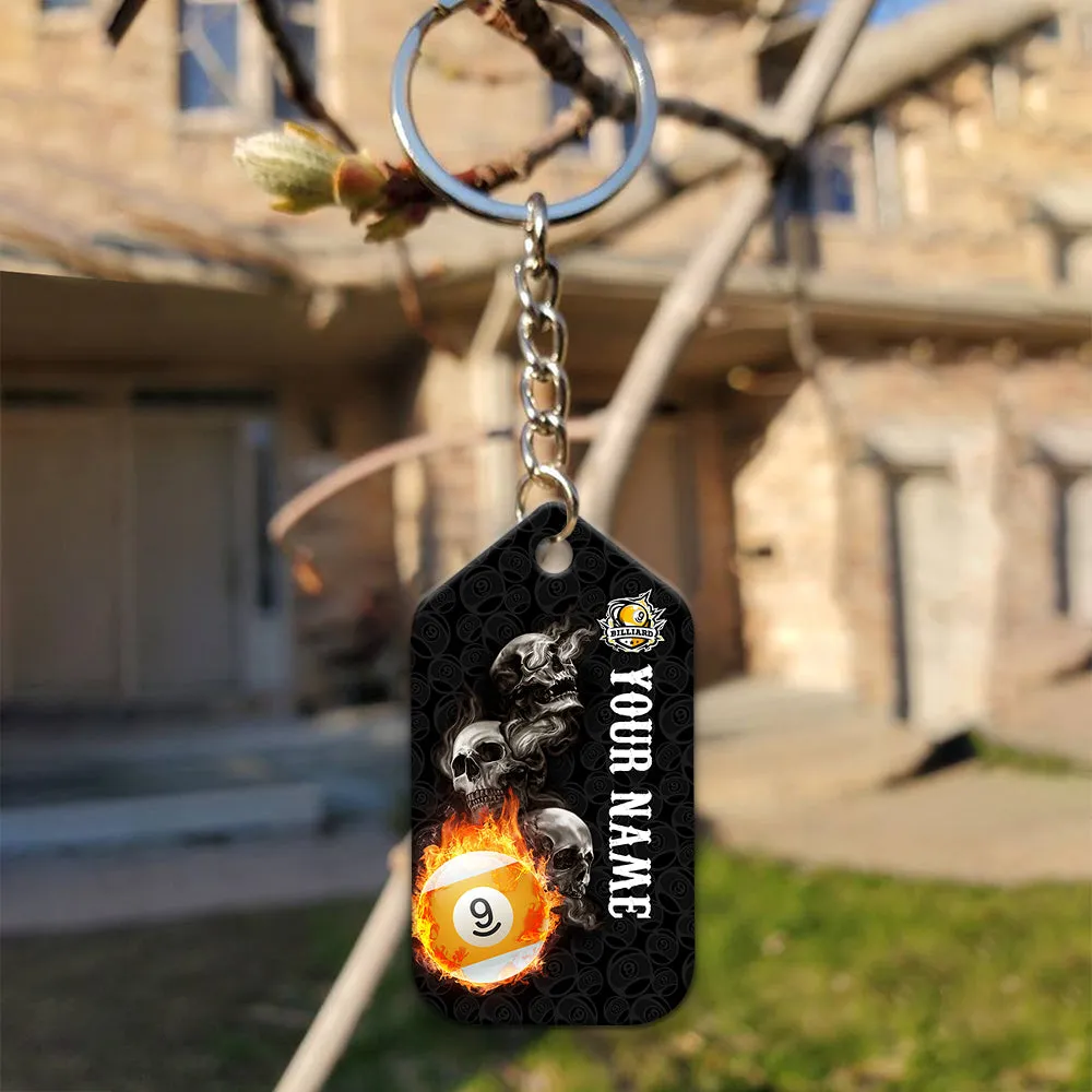 Skull Reaper Billiard Pool 9 Ball Hello Darkness My Old Friend Personalized Name Keychain For Billiard Players