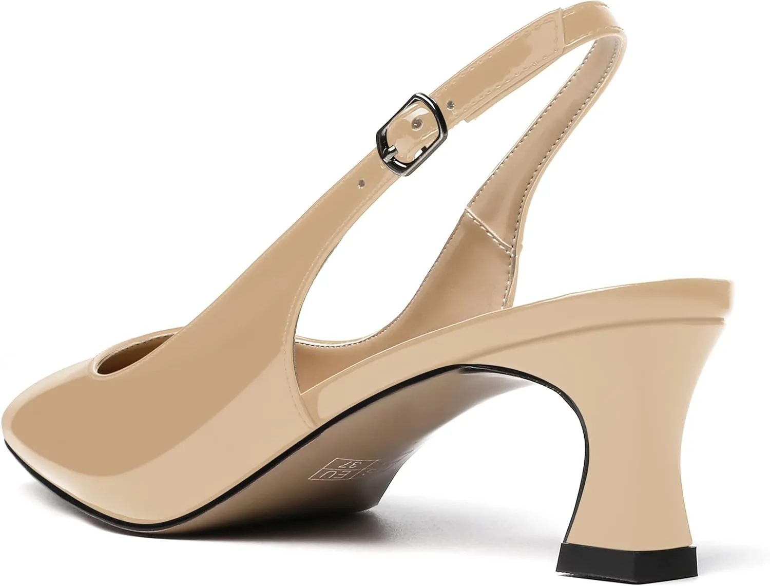 SKYSTERRY Women's Dress Evening Slingback Kitten Square Toe Office Patent Spool Low Heel Pumps Shoes 2 Inch