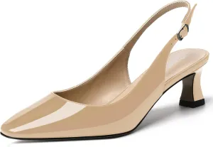 SKYSTERRY Women's Dress Evening Slingback Kitten Square Toe Office Patent Spool Low Heel Pumps Shoes 2 Inch