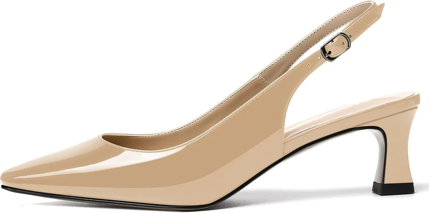 SKYSTERRY Women's Dress Evening Slingback Kitten Square Toe Office Patent Spool Low Heel Pumps Shoes 2 Inch