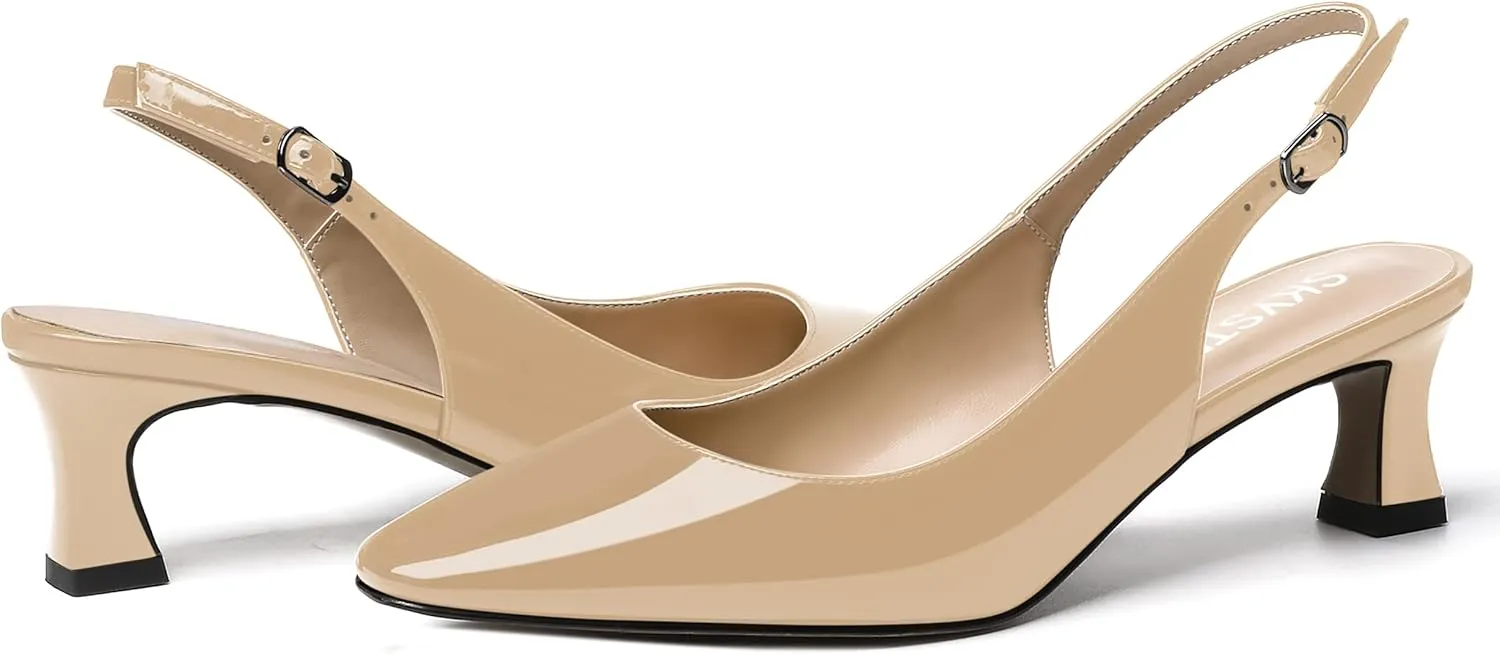 SKYSTERRY Women's Dress Evening Slingback Kitten Square Toe Office Patent Spool Low Heel Pumps Shoes 2 Inch