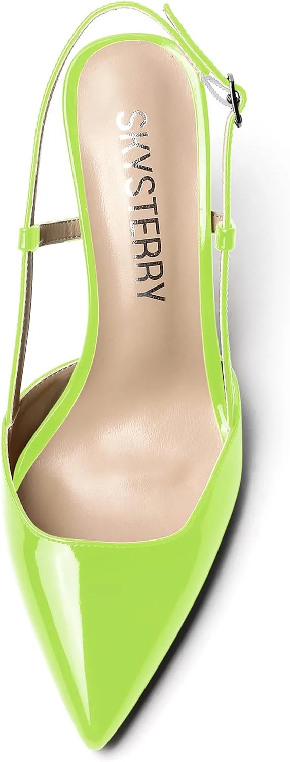 SKYSTERRY Women's Slingback Patent Dress Cut Out Pointed Toe Evening Spool High Heel Pumps Dress Shoes 3.5 Inch