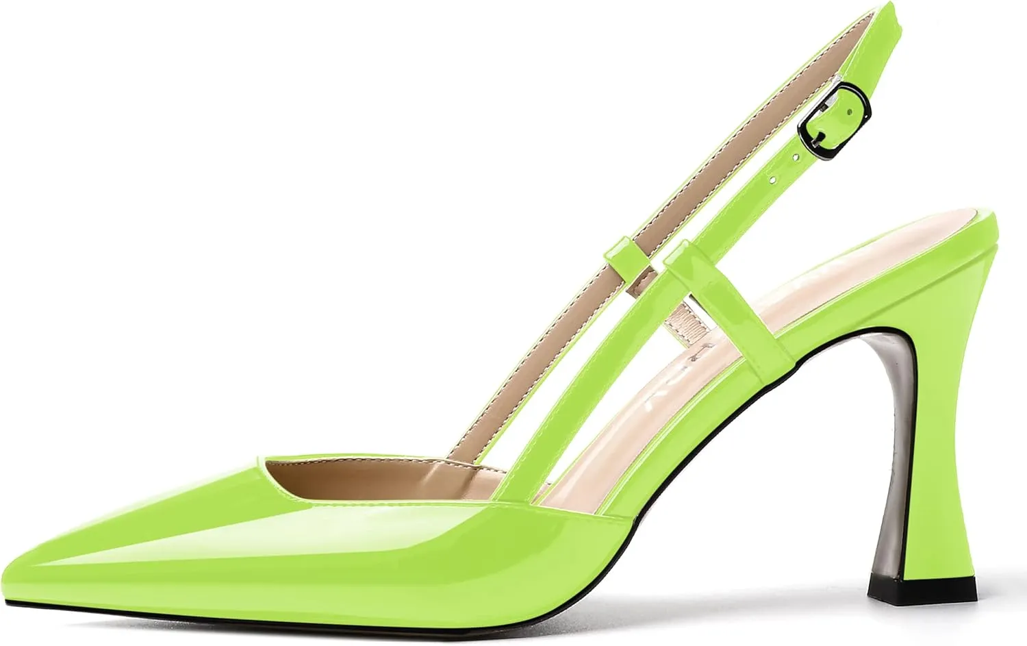 SKYSTERRY Women's Slingback Patent Dress Cut Out Pointed Toe Evening Spool High Heel Pumps Dress Shoes 3.5 Inch